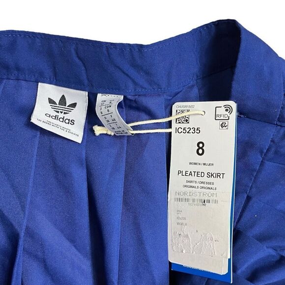 Adidas Skirt WMNS 8 Blue Pleated Lifestyle Tennis Collegiate Sporty Logo Preppy - Picture 4 of 16